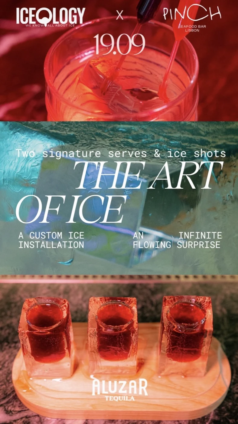 A Arte do Gelo — instalação de gelo e serves de assinatura Iceology x Pinch